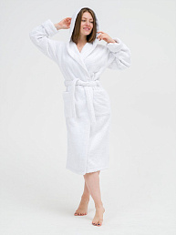 Женский махровый халат с капюшоном / Белый
