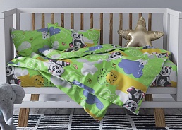Детское постельное белье в кроватку бязь премиум / Панды зеленый